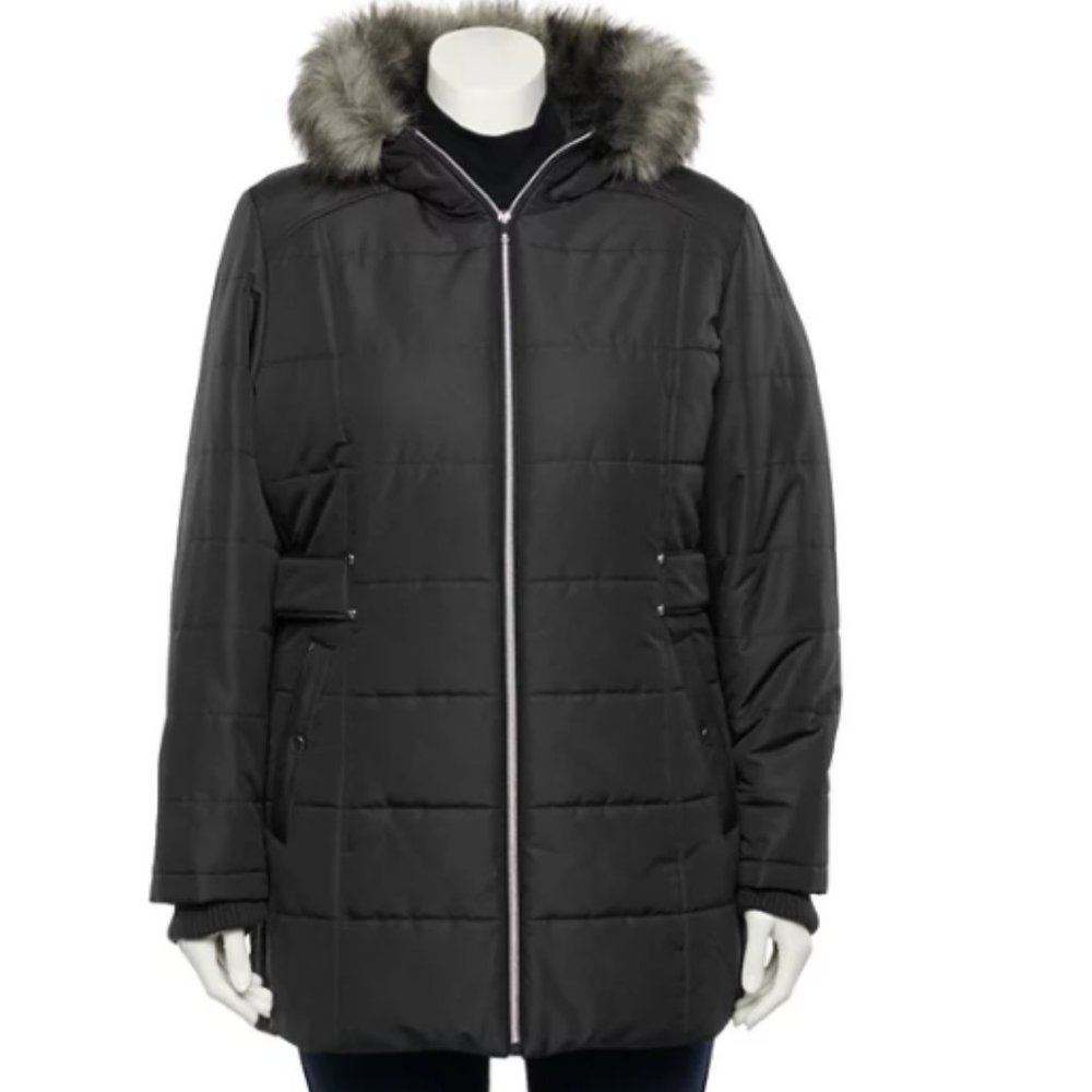 Plus Size d.e.t.a.i.l.s Faux-Fur Hood Puffer Jacket